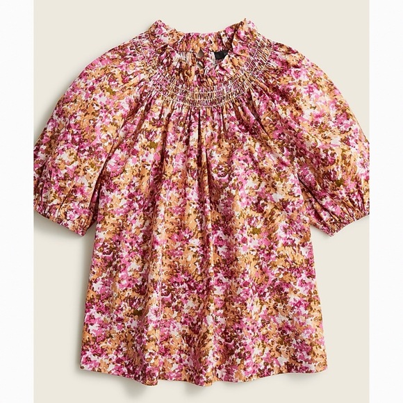Crushed Smocked Sleeve Citron Crew Neck